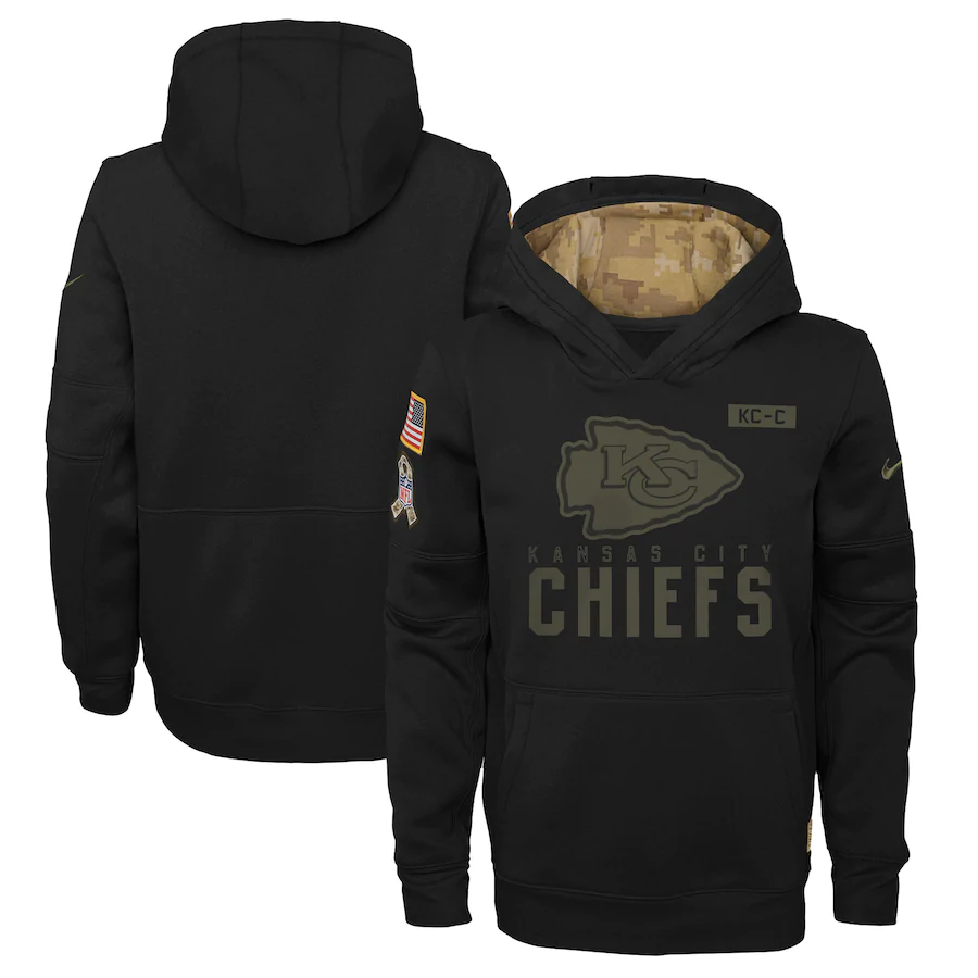 Youth Kansas City Chiefs 2020 Black Salute to Service Sideline Performance Pullover Hoodie